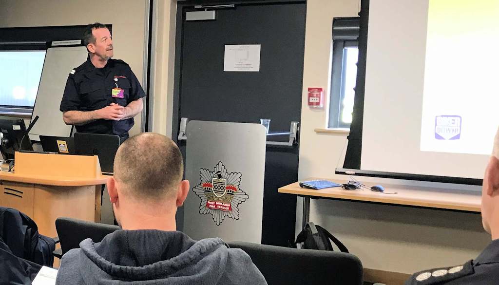 Jim Sanderson presenting at National FireBike Conference West Mids March 2019 sm